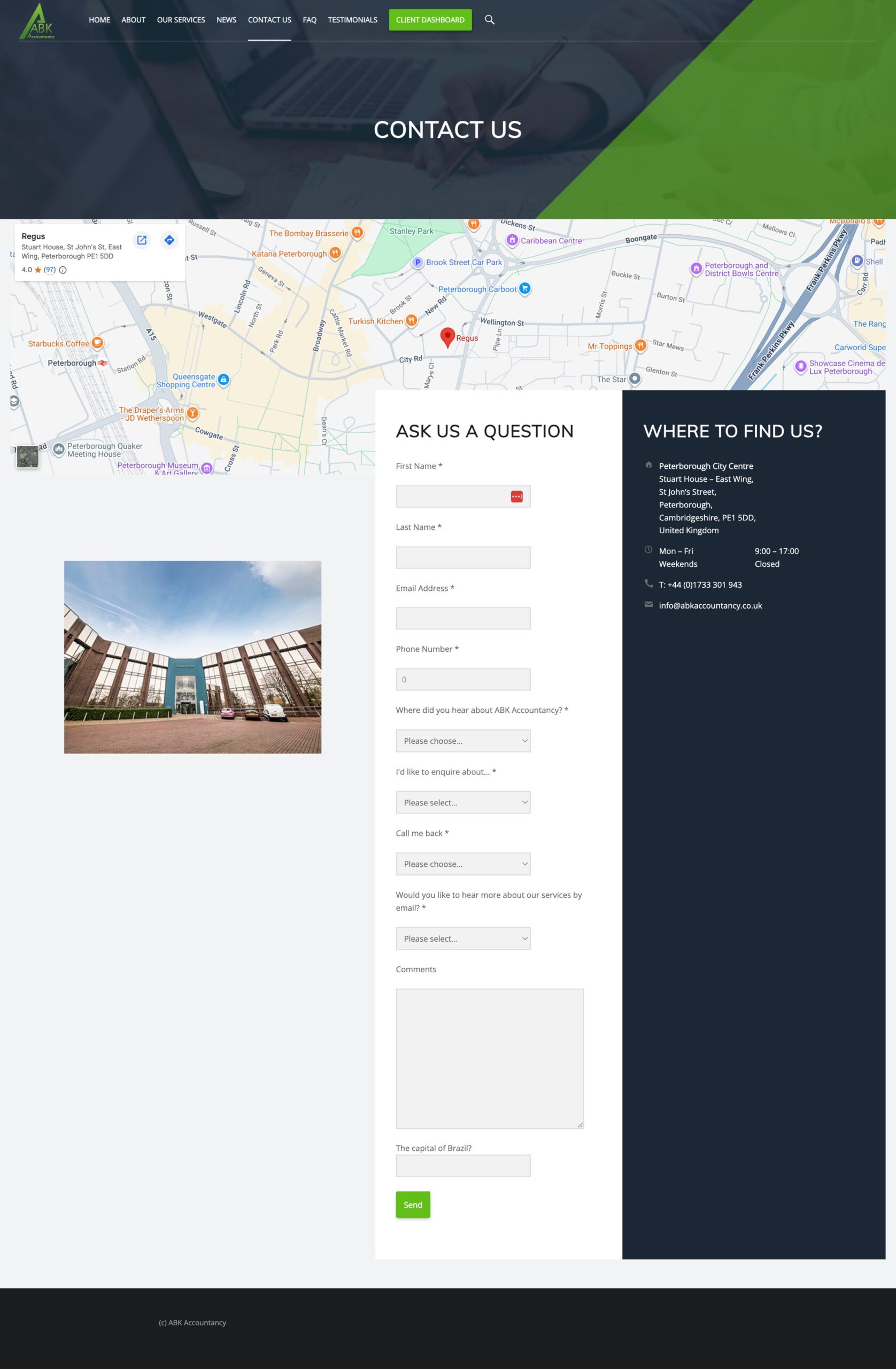 The full ABK Accountancy contact page