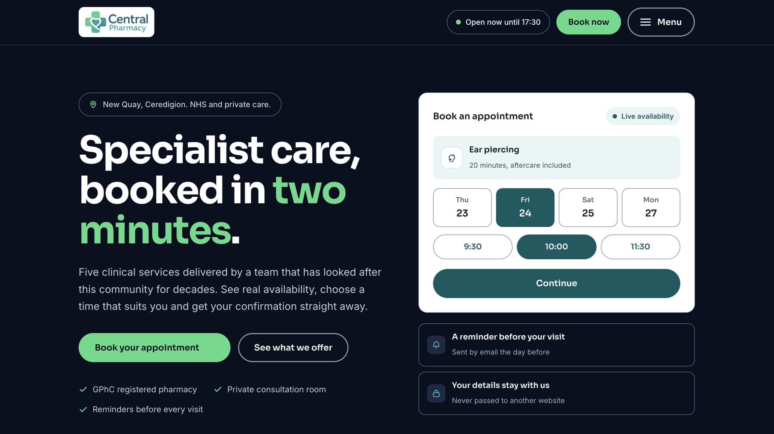The rebuilt Central Pharmacy website