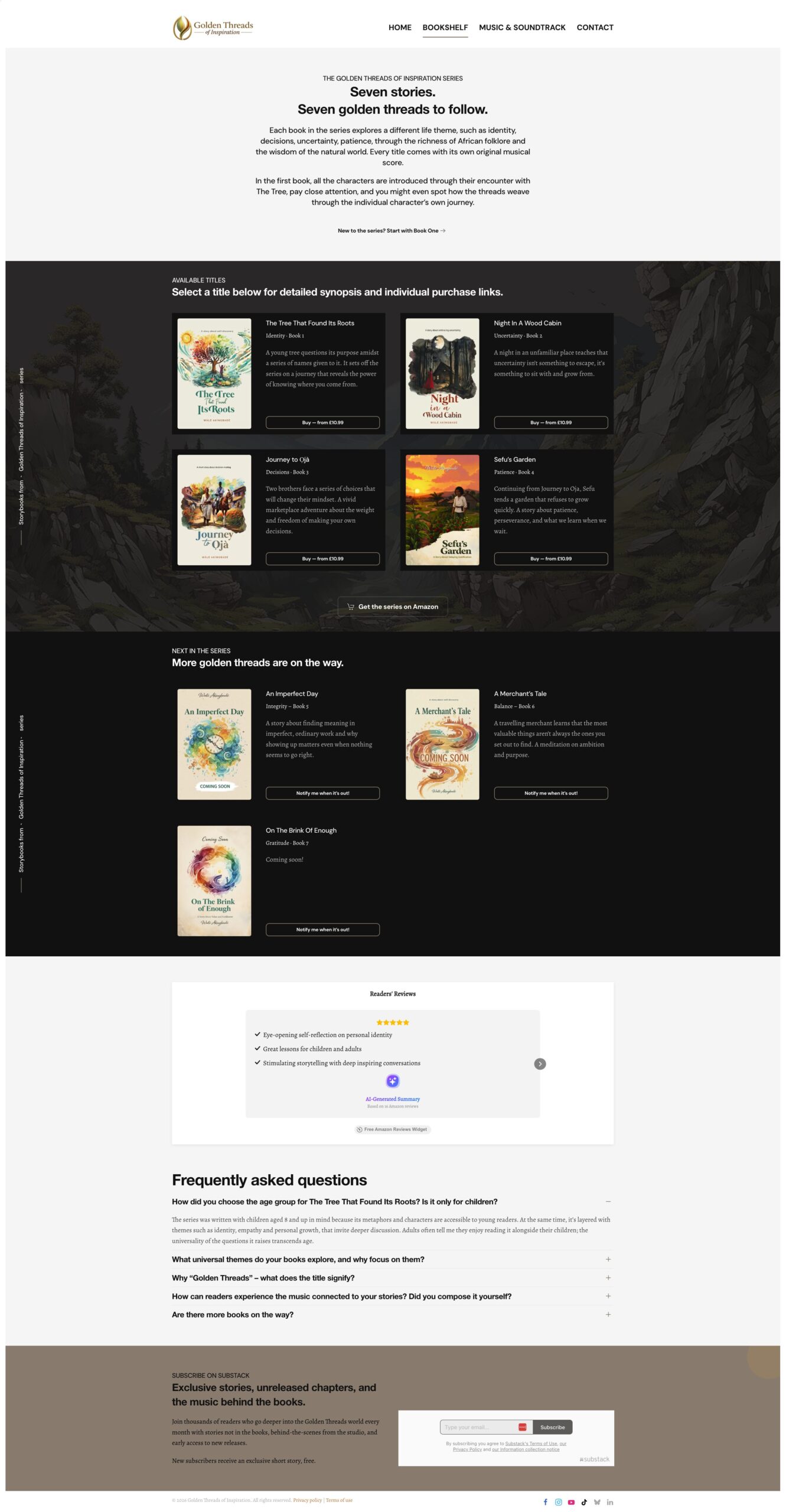 The full Golden Threads bookshelf page showing the collection