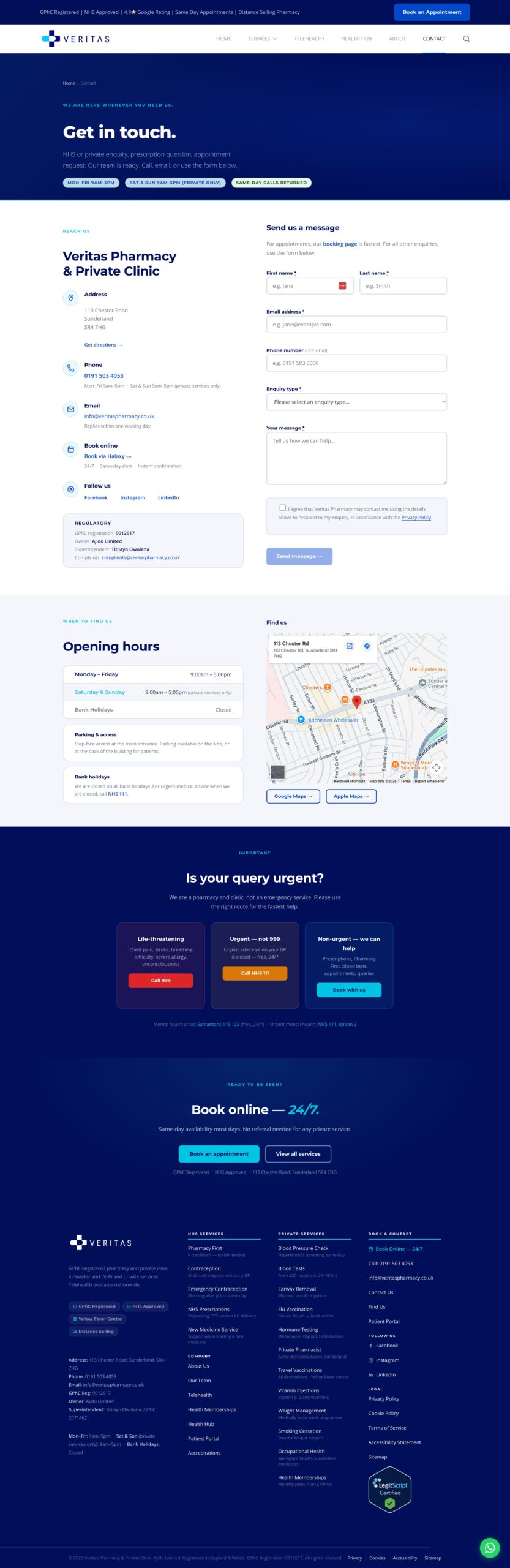 The full Veritas contact page