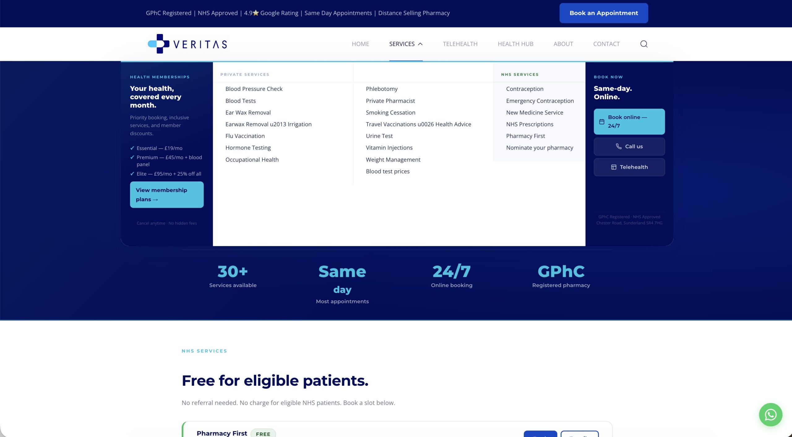 The full Veritas services page