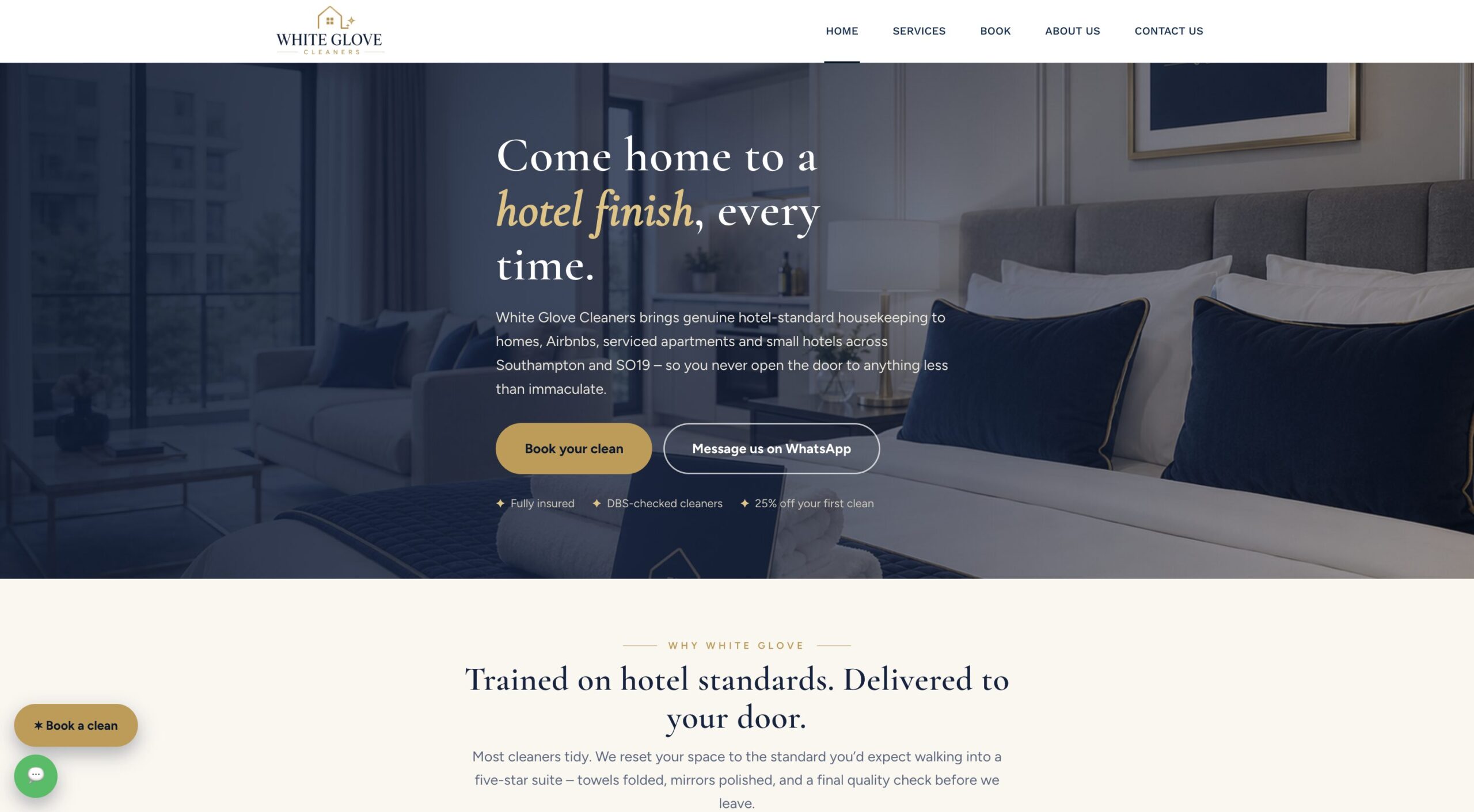 The full White Glove Cleaning Services homepage